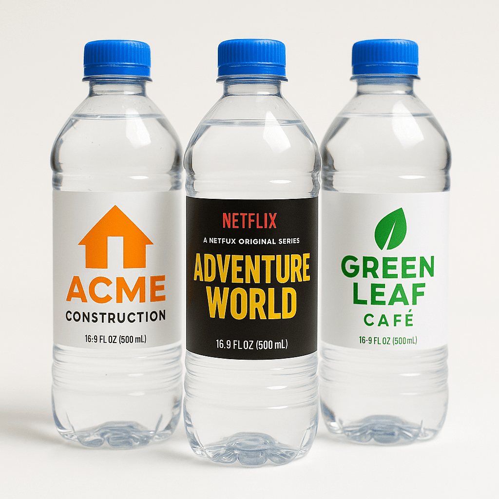 Werbung auf wasserflaschen, innovative werbung für regionale betriebe, kostenloses wasser, werbung